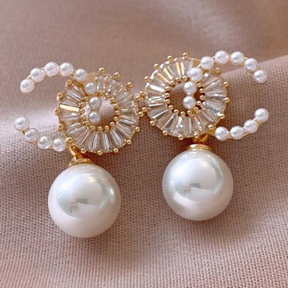 Luxe Gold Tone Faux Pearl Rhinestone Earrings